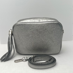 GEMMA Crossbody Leather Bag- Silver With Side Zip - Majestico Gifts