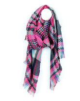 Pink Mix Woven Check Fringe Scarf