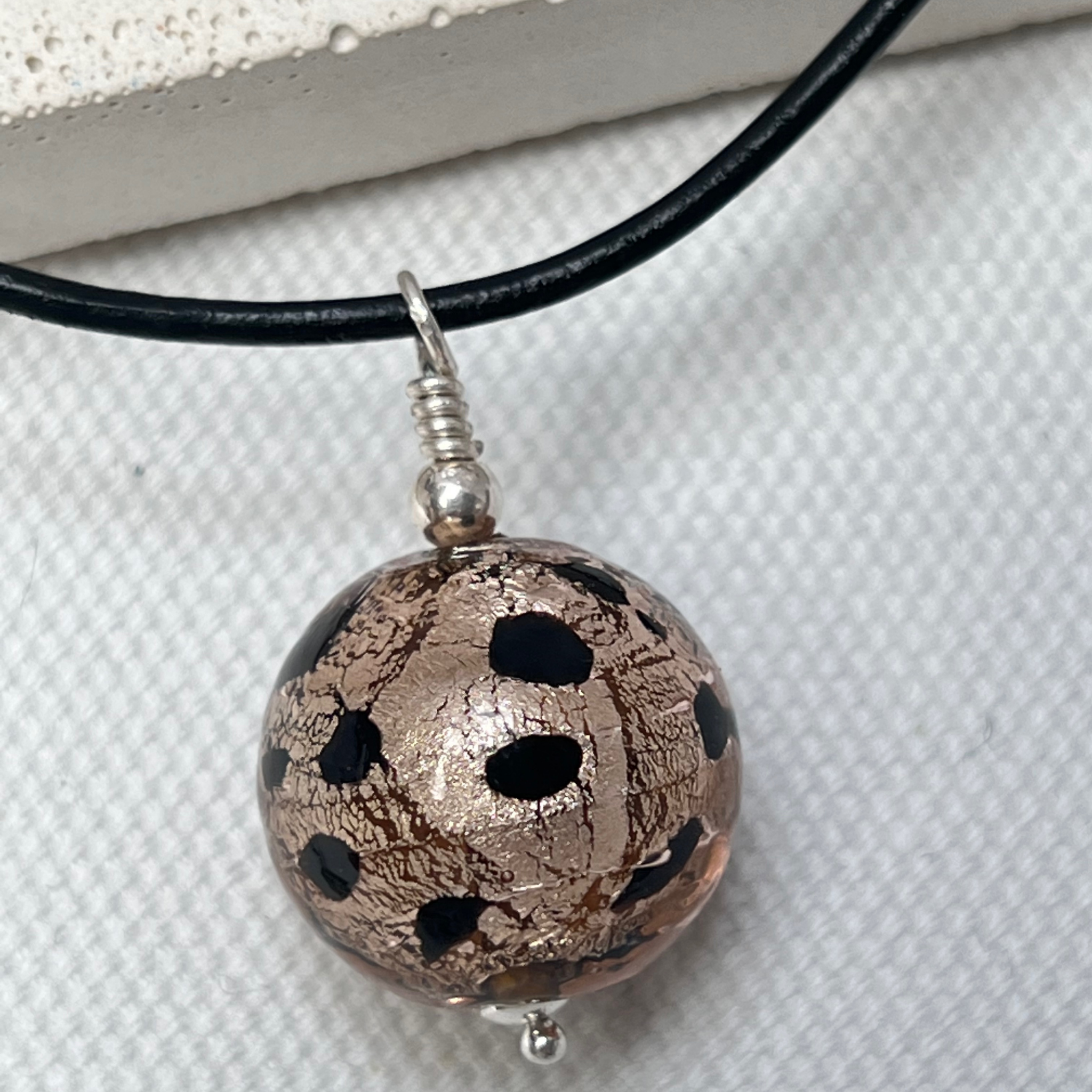 Murano Glass Leopard Spot Ball Pendant - Bronzo - Majestico Gifts