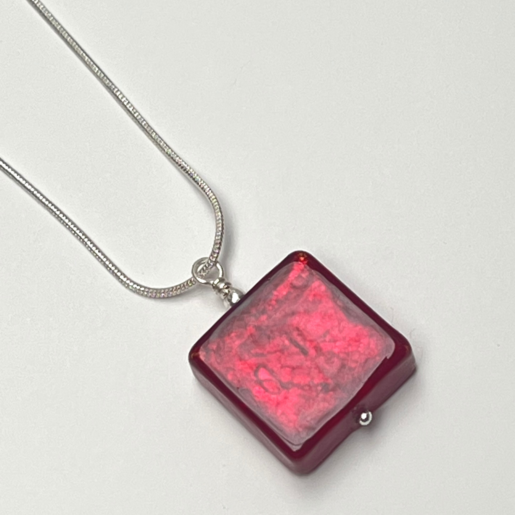 Murano Glass Square Pendant - Ruby Red - Majestico Gifts