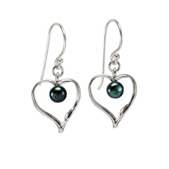 Silver Heart Earrings with Peacock Pearls - Sterling Silver - Majestico Gifts