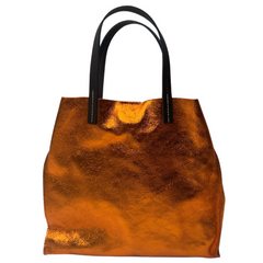 Stella - Leather Metallic Handbag with Pouch - Burnt Orange
