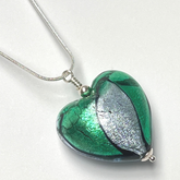 Murano Glass Heart Large Pendant - Emerald & Silver - Majestico Gifts