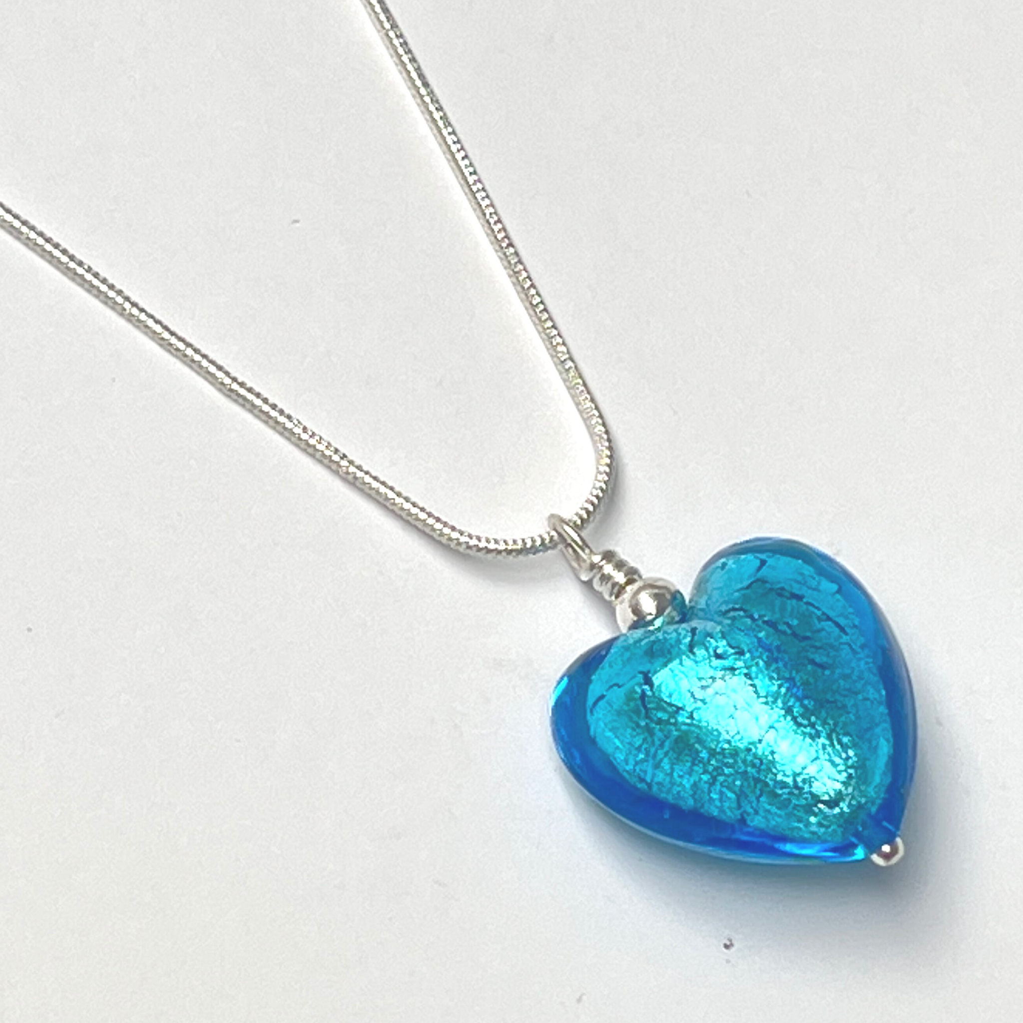 Murano Glass Heart Pendant - Ocean Blue - Majestico Gifts