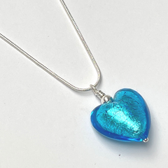 Murano Glass Heart Pendant - Ocean Blue - Majestico Gifts
