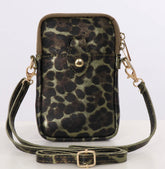 Khaki Leopard Print Leather Crossbody Phone Bag