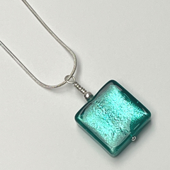 Murano Glass Square Pendant - Turquoise Crackle - Majestico Gifts