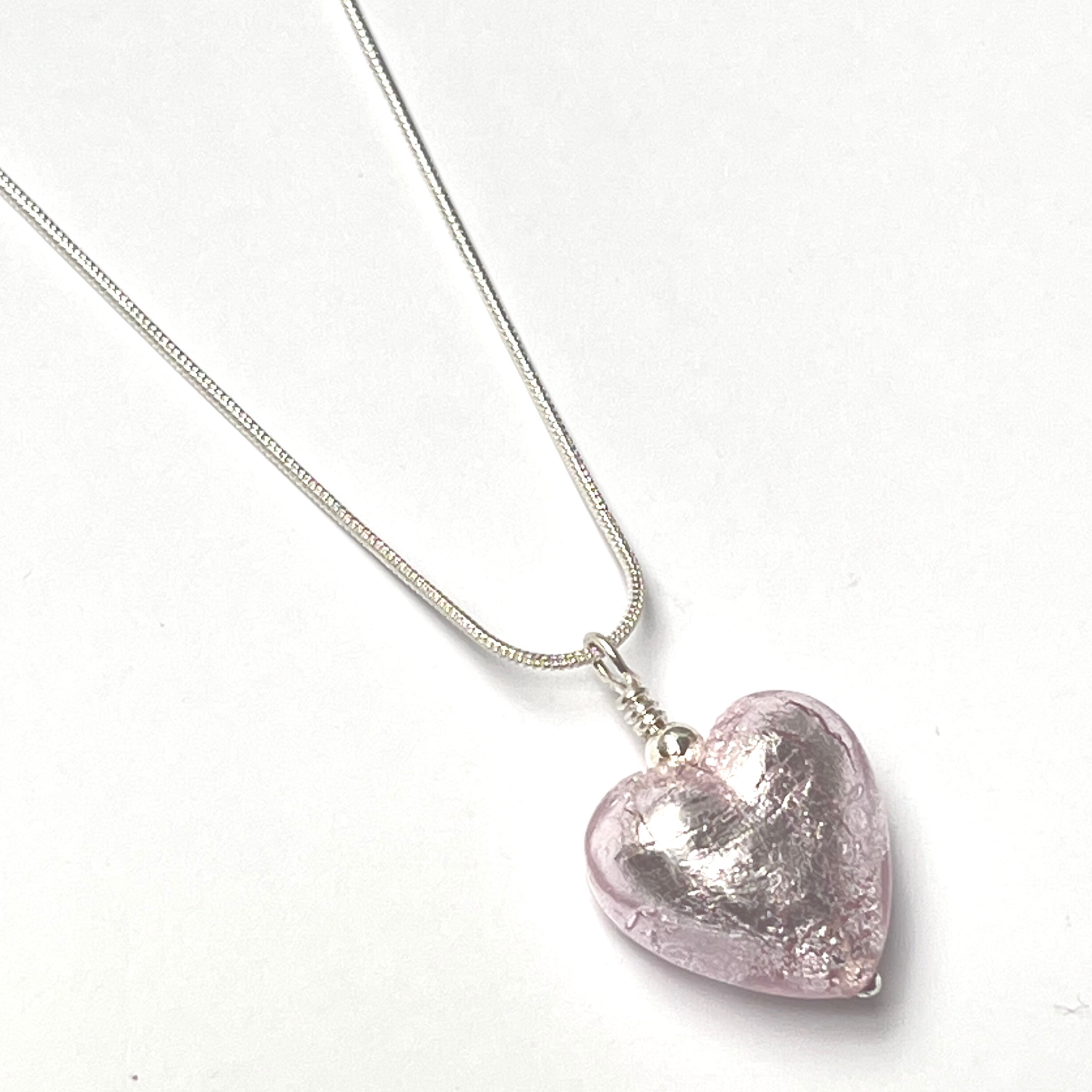 Murano Glass Heart Pendant - Pink Ice - Majestico Gifts