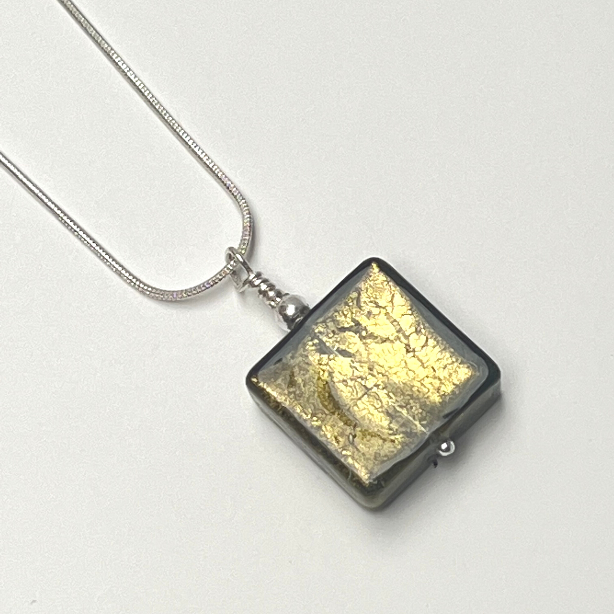 Murano Glass Square Pendant - Khaki Green Crackle - Majestico Gifts