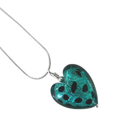 Murano Glass Heart Pendant - Turquoise Leopard - Majestico Gifts