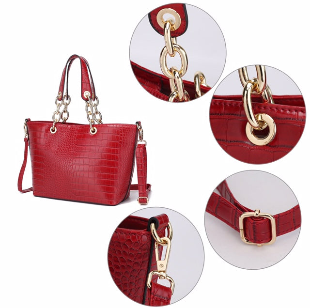 Deep Red Croc Style 2 Piece Bag Set - Majestico Gifts