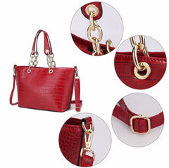 Deep Red Croc Style 2 Piece Bag Set - Majestico Gifts