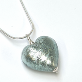 Murano Glass Heart Large Pendant - Grigio Crackle Shimmer - Majestico Gifts