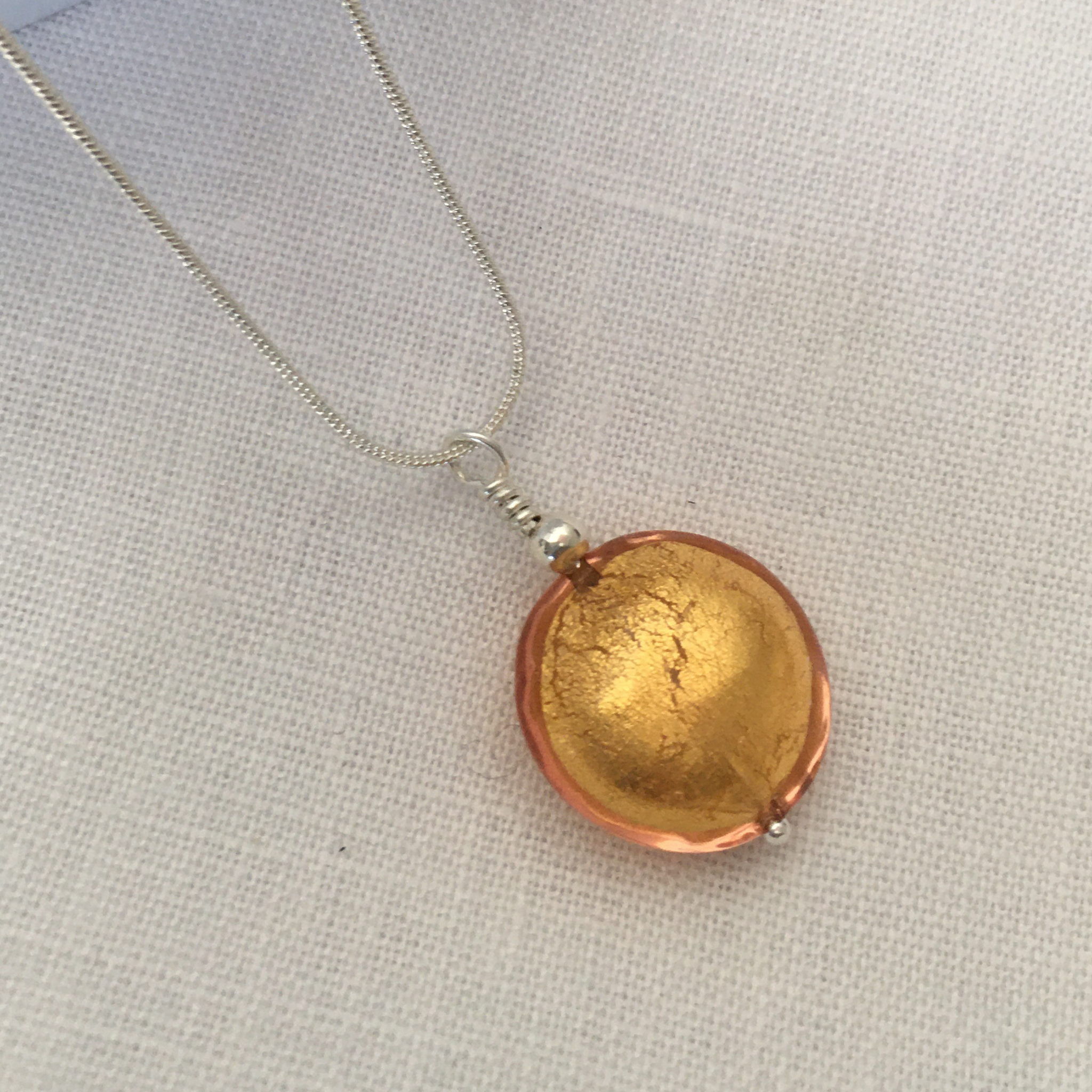 Murano Glass Lentil Bead Pendant - Golden Mandarin - Majestico Gifts