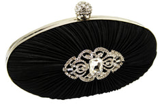 Black Crystal Satin Rouched Hard Case Evening Bag - Majestico Gifts