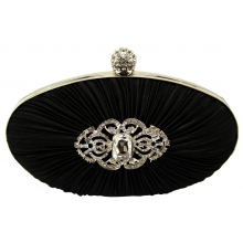 Black Crystal Satin Rouched Hard Case Evening Bag - Majestico Gifts