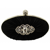 Black Crystal Satin Rouched Hard Case Evening Bag - Majestico Gifts