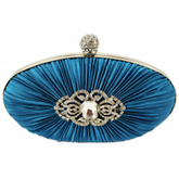 Teal Crystal Satin Rouched Hard Case Evening Bag - Majestico Gifts