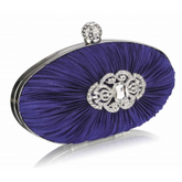 Navy Crystal Satin Rouched Hard Case Evening Bag - Majestico Gifts