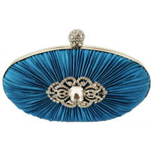 Teal Crystal Satin Rouched Hard Case Evening Bag - Majestico Gifts