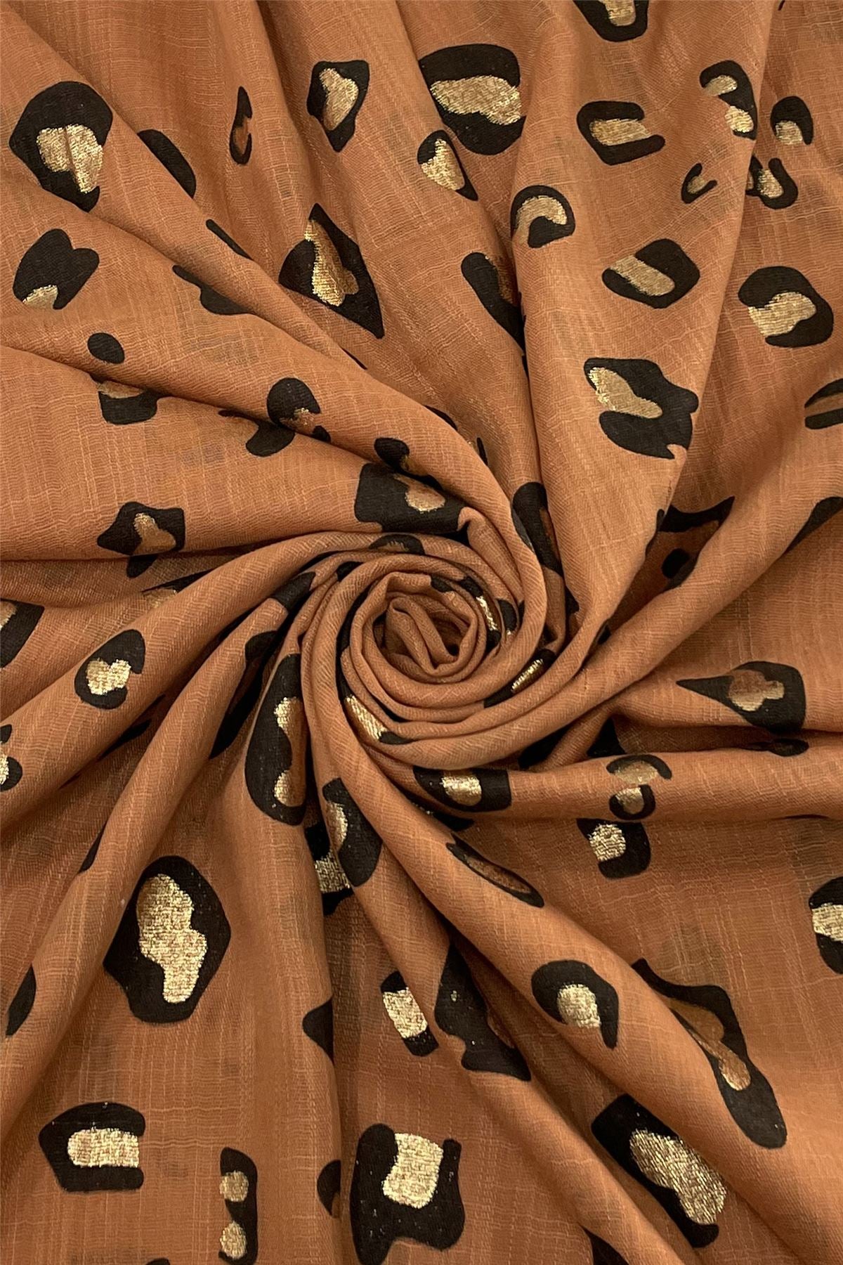 Gold Glitter Leopard Print Scarf - Coffee - Majestico Gifts