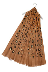 Gold Glitter Leopard Print Scarf - Coffee - Majestico Gifts