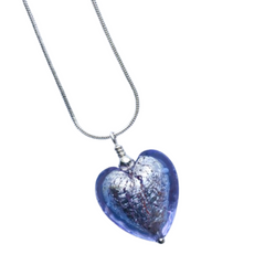 Murano Glass Heart Pendant - Lilac Ice Crackle - Majestico Gifts