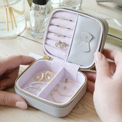 Mini Square Stars Travel Jewellery Box in Grey - Majestico Gifts