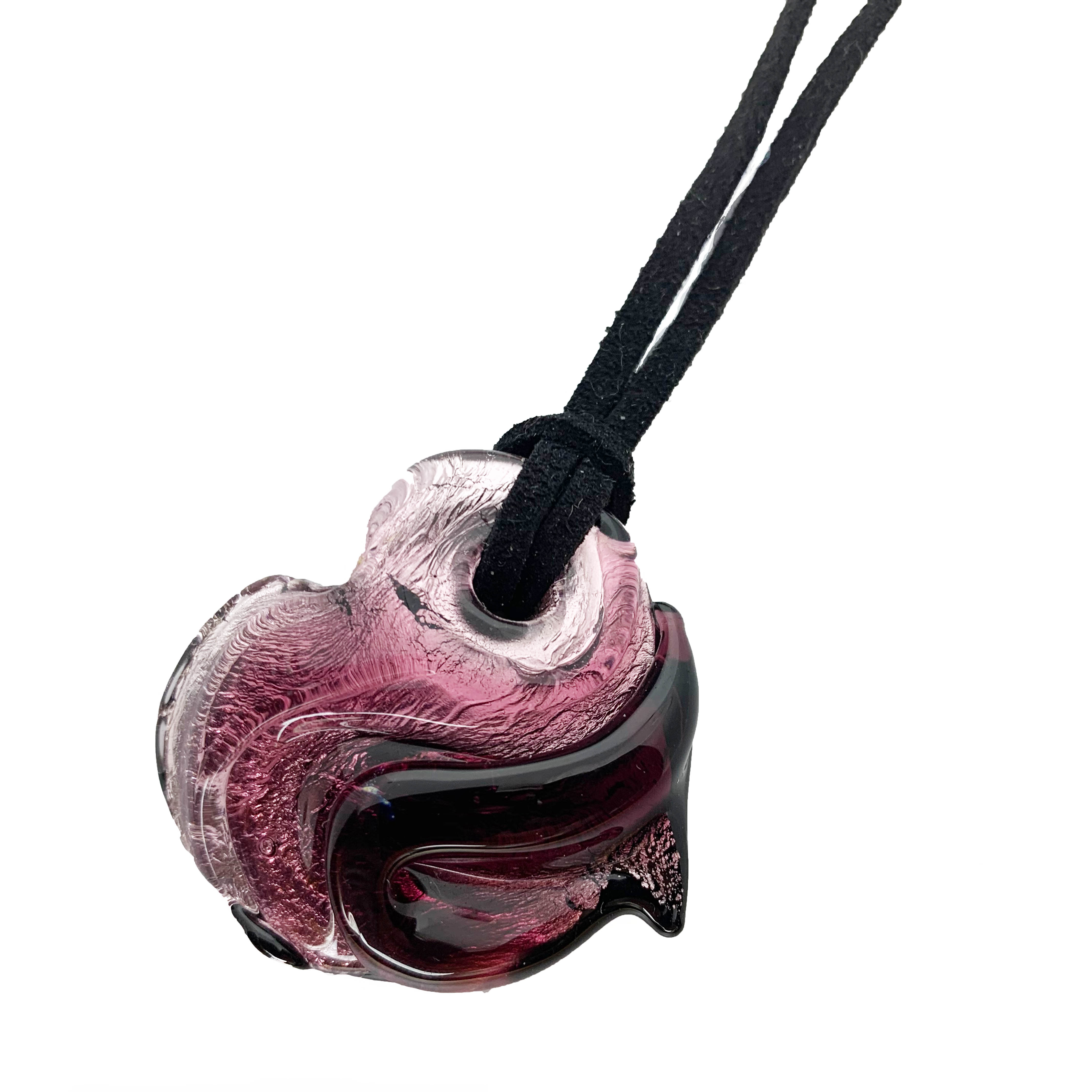 Murano Glass Silver Foiled Heart Pendant - Amethyst Shades - Majestico Gifts