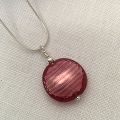Murano Glass Lentil Bead Pendant - Raspberry Ripple - Majestico Gifts