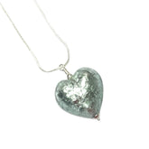 Murano Glass Heart Pendant - Silver Light Blue Ice - Majestico Gifts