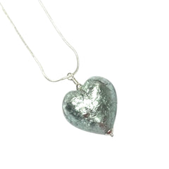 Murano Glass Heart Pendant - Silver Light Blue Ice - Majestico Gifts