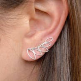 Sterling Silver Leaf Ear Climbers - Majestico Gifts