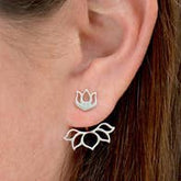 Sterling Silver Lotus Ear Jacket Earrings - Majestico Gifts
