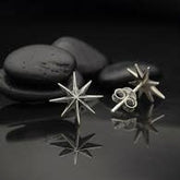 Sterling Silver Ridged Star Burst Post Earrings - Majestico Gifts