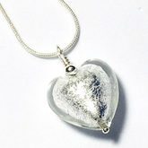 Murano Glass Heart Pendant - White Ice - Majestico Gifts