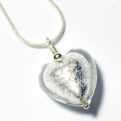 Murano Glass Heart Pendant - White Ice - Majestico Gifts