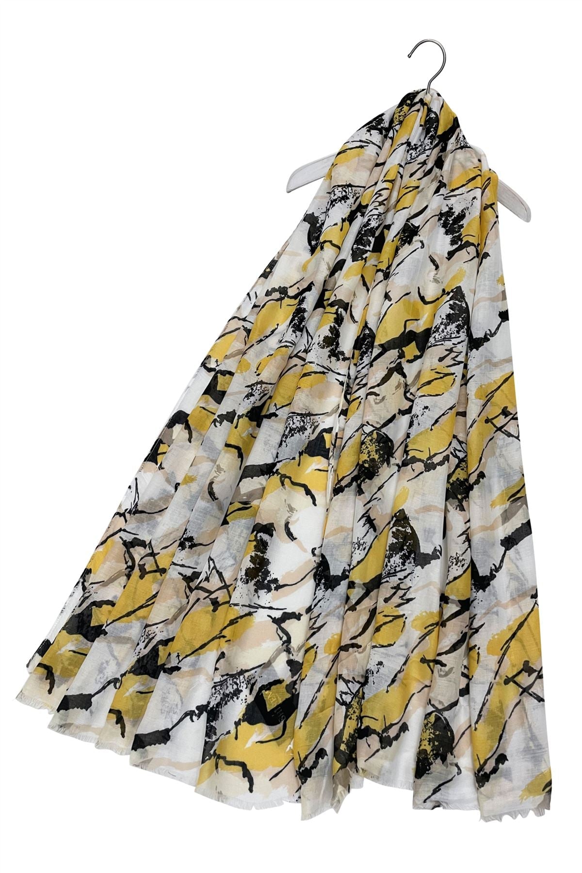 Art Strokes Print Scarf with Frayed Edge - Yellow/Black - Majestico Gifts