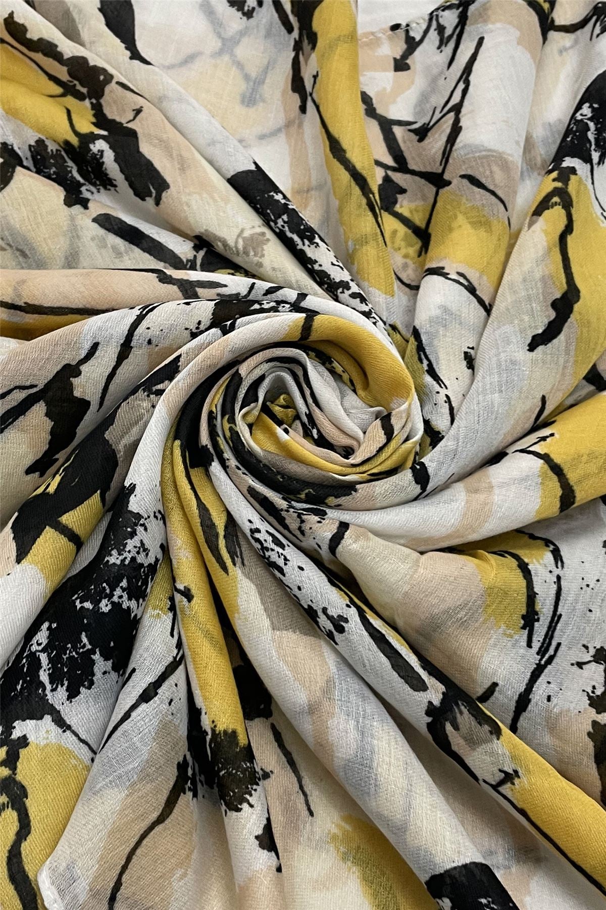 Art Strokes Print Scarf with Frayed Edge - Yellow/Black - Majestico Gifts