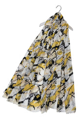 Art Strokes Print Scarf with Frayed Edge - Yellow/Black - Majestico Gifts