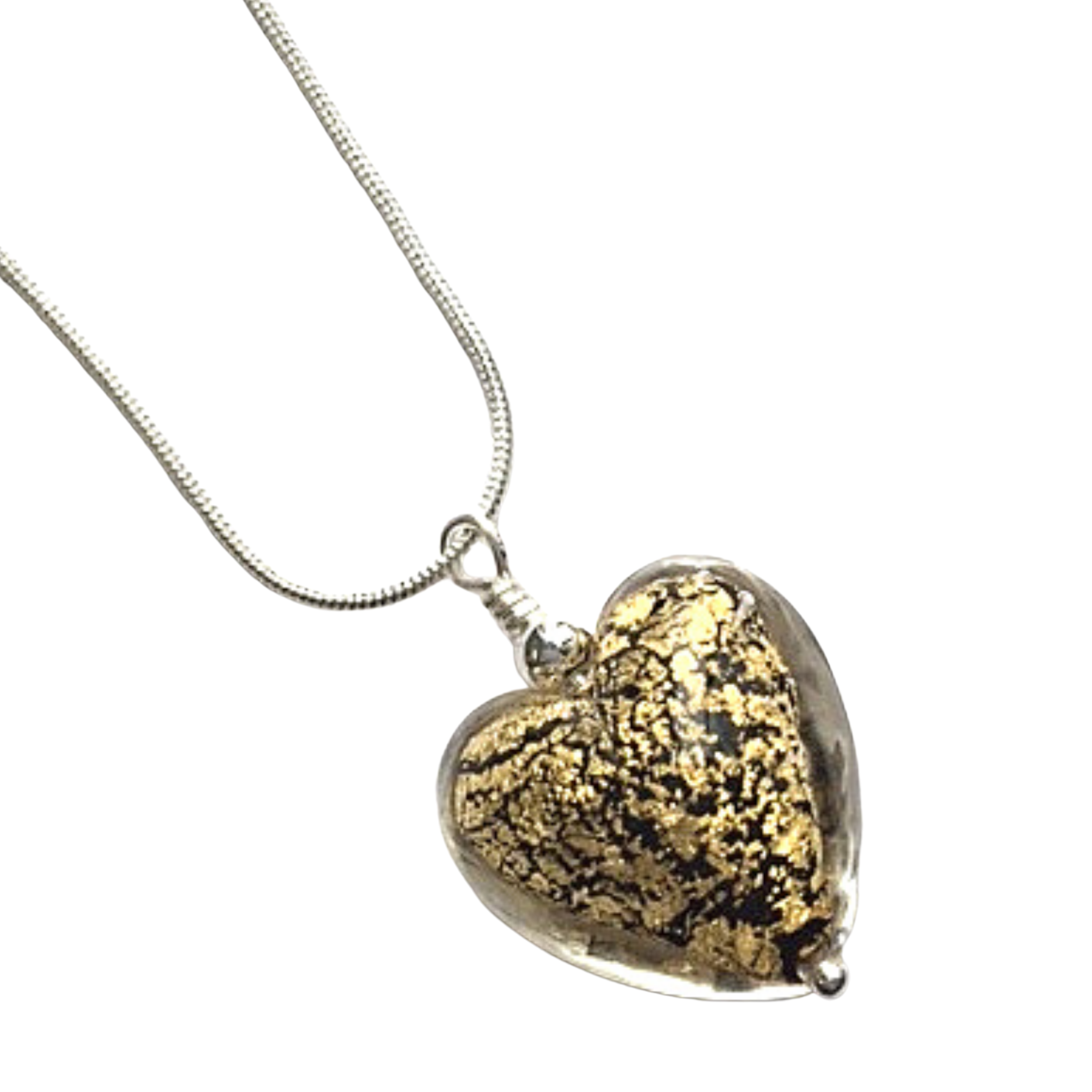 Murano Glass Heart Pendant - Golden Glitter - Majestico Gifts