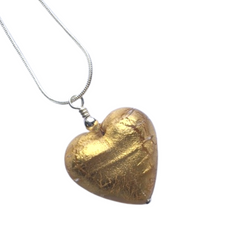 Murano Glass Heart Pendant - Golden Glitz - Majestico Gifts