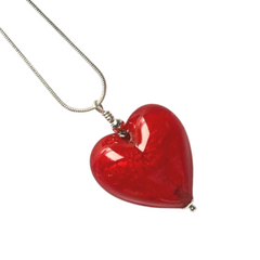 Murano Glass Heart Large Pendant - Bright Red - Majestico Gifts