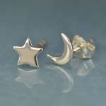 Sterling Silver Stud Earrings - Star and Moon - Majestico Gifts