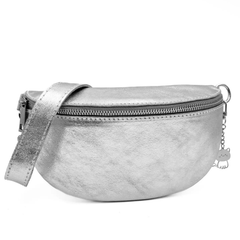 Portia - Silver Italian Leather Sling Bag