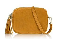Cara Suede Leather Crossbody Bag - Mustard