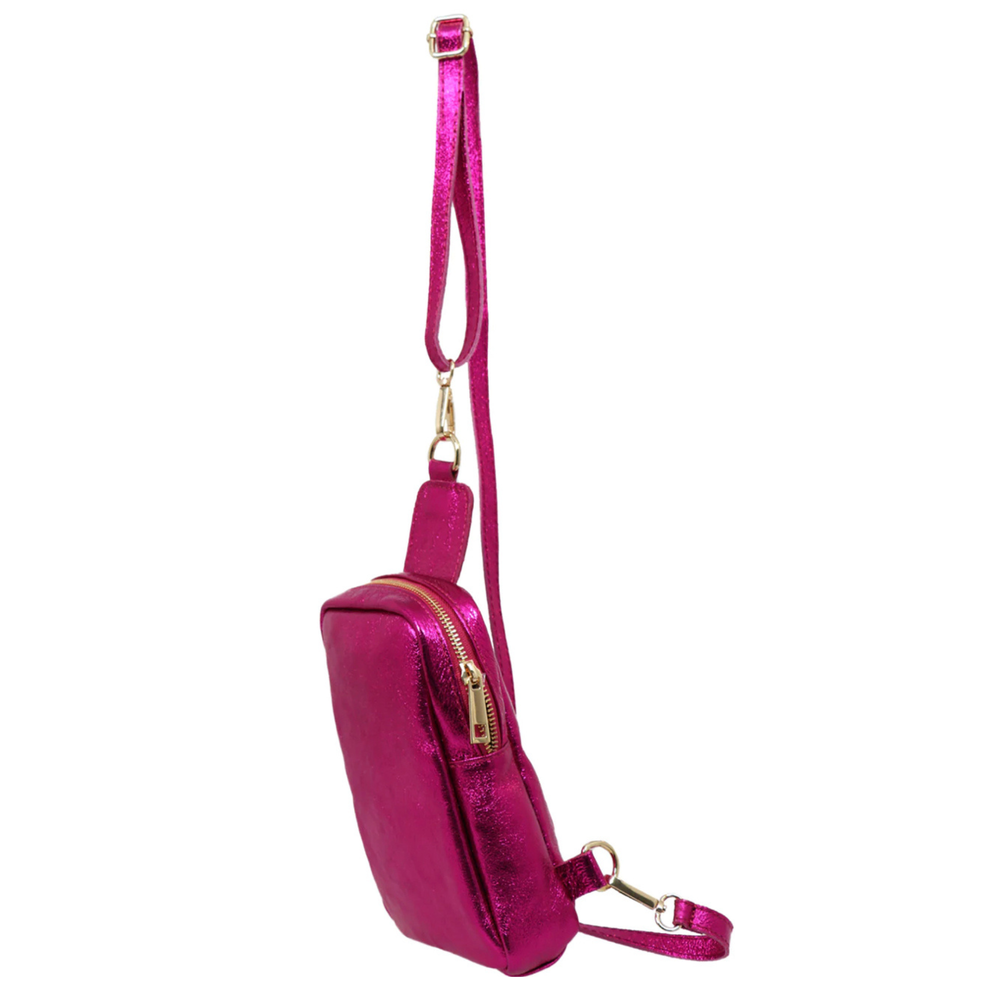 Firenze Metallic Fuchsia Leather  Sling Bag
