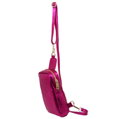 Firenze Metallic Fuchsia Leather  Sling Bag