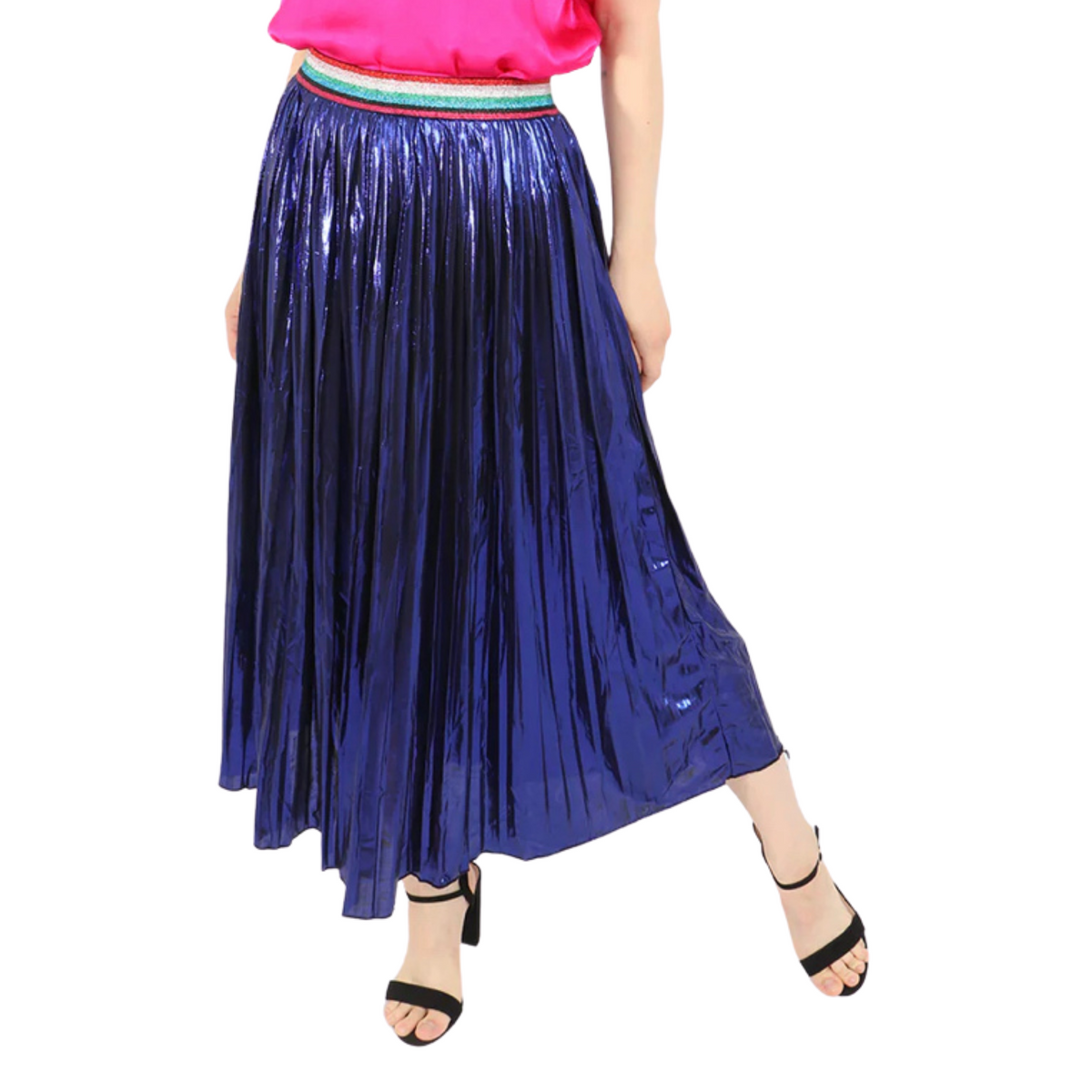 Rio - Blue Foil Pleated Skirt