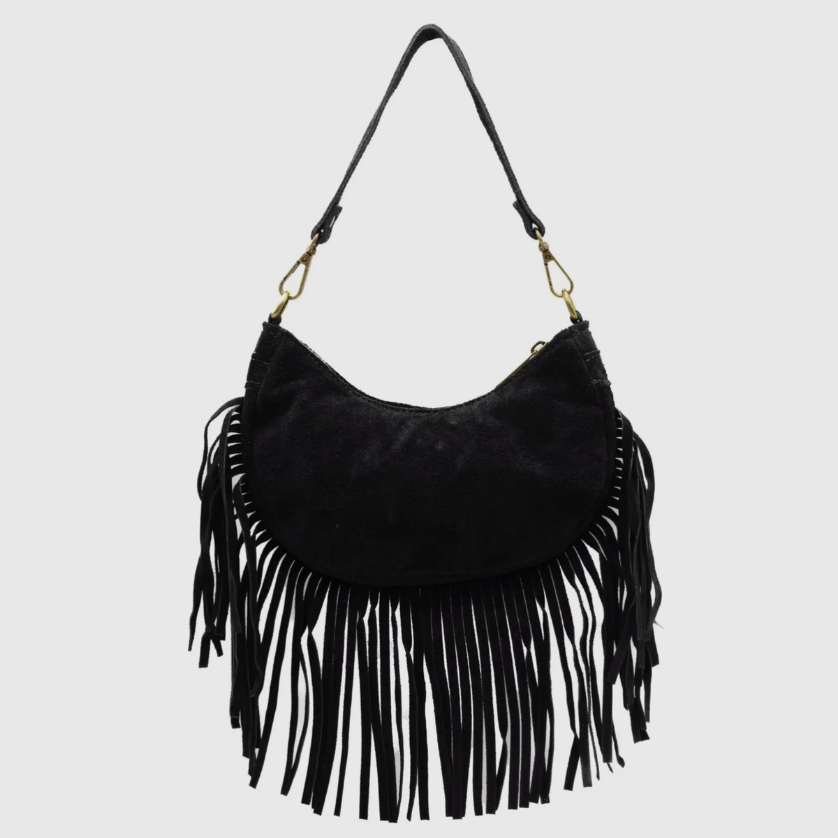 Lola - Genuine Italian Suede Fringed Crossbody Shoulder Bag Black